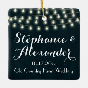 Vintage Rustic String Lights Wedding Keepsake Ceramic Ornament