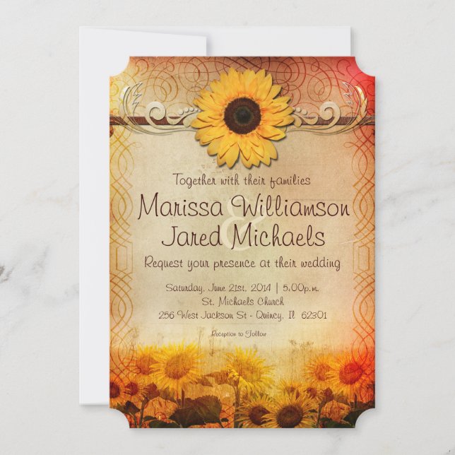 Vintage Rustic Sunflower Country Wedding Invite (Front)