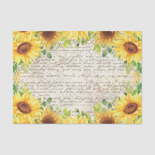 Vintage Rustic Sunflower Old Letter Decoupage Tissue Paper | Zazzle