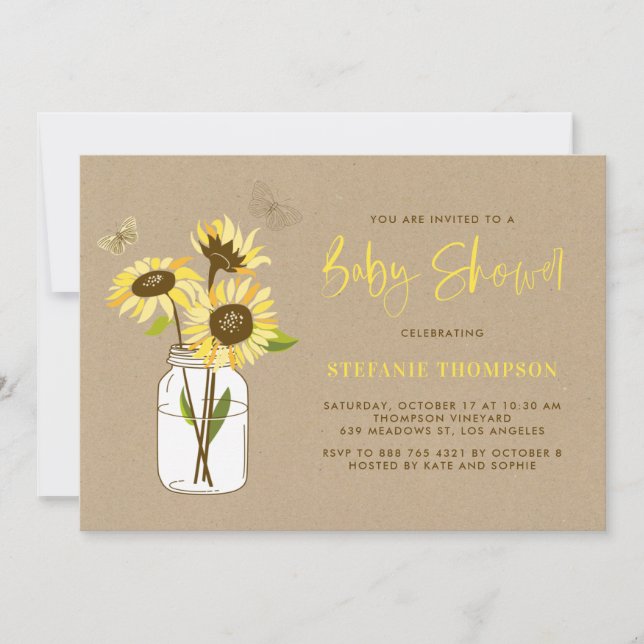 Vintage Rustic Sunflowers Baby Shower Invitation (Front)