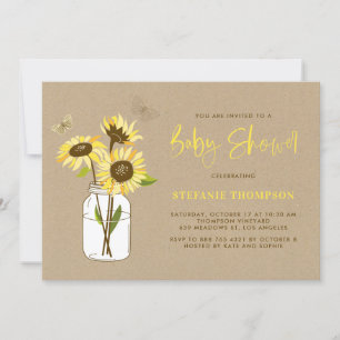 Vintage Rustic Sunflowers Baby Shower Invitation