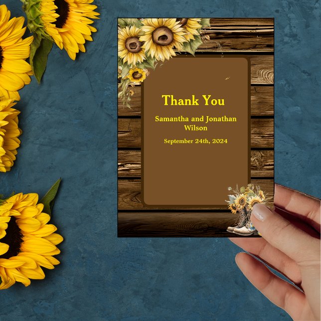 Vintage Rustic Sunflowers Country Thank You Card (Creator Uploaded)