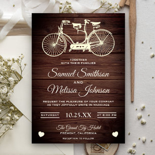 Vintage Rustic Tandem Bicycle Wedding Invitation