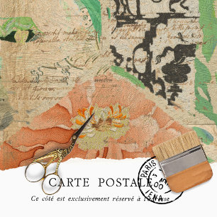 Vintage Rustic Texture Orange Floral Decoupage Tissue Paper