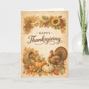 Vintage Rustic Thanksgiving Turkey Harvest Card