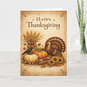 Vintage Rustic Thanksgiving Turkey Harvest Card