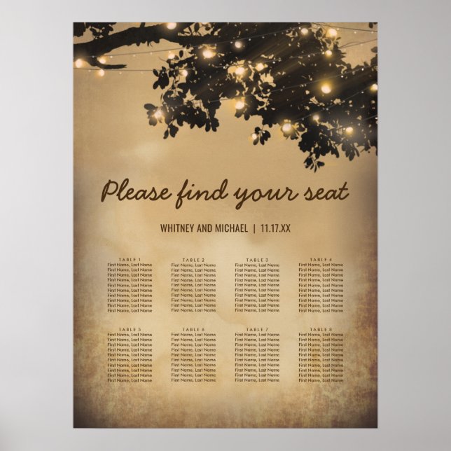 Vintage Rustic Tree 8 Table Wedding Seating Chart (Front)