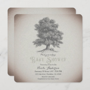 Vintage Rustic Tree & Deer Storybook Baby Shower Invitation