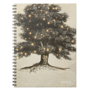 Vintage Rustic Tree & Lights Custom Wedding Notebook