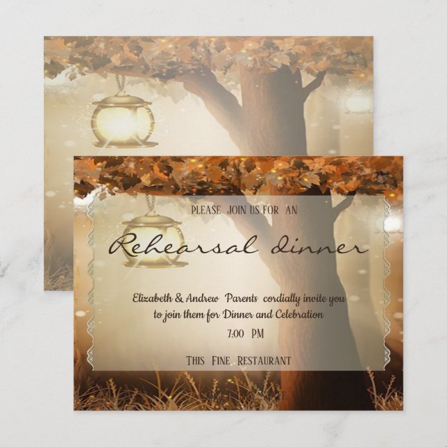 Vintage Rustic Tree Rehearsal Dinner Invitation (Front/Back)