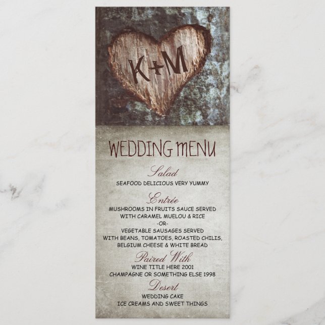Vintage rustic tree wedding menu cards (Front)