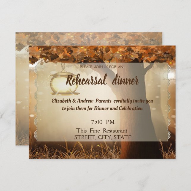 Vintage Rustic Tree Wedding  Rehearsal Dinner Invitation (Front/Back)