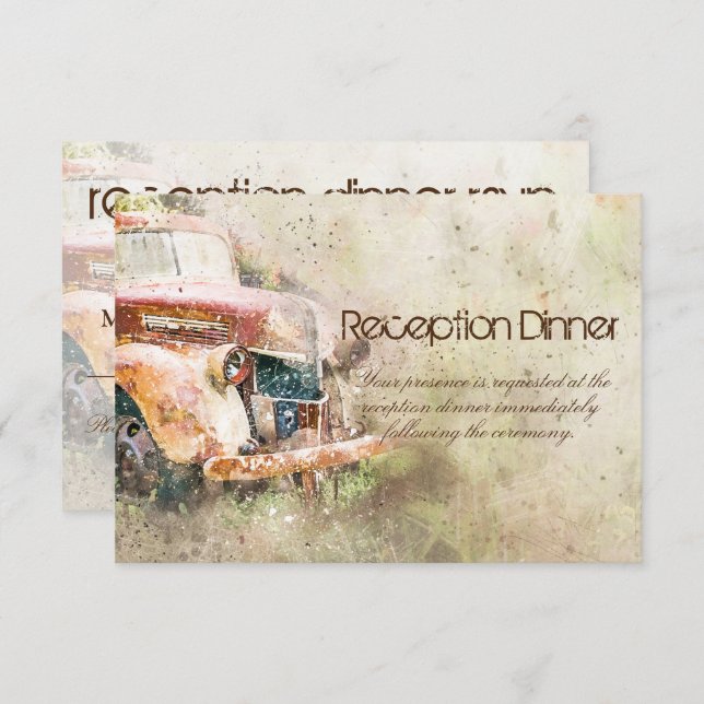Vintage Rustic Truck Reception Dinner RSVP Entree Invitation (Front/Back)