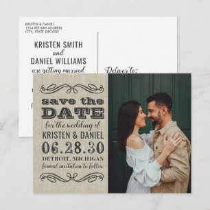 Vintage Rustic Typography   Photo Save the Date Announcement Postcard