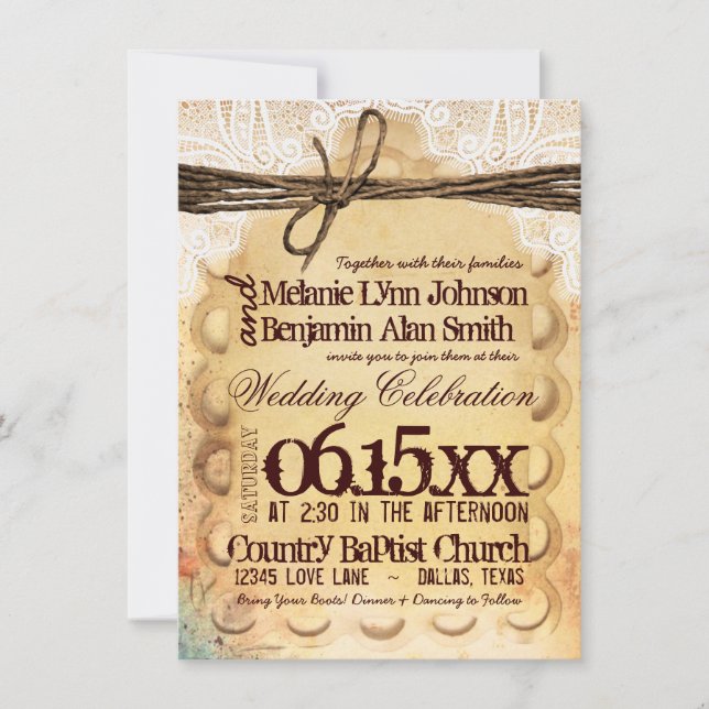 Vintage Rustic Typography Wedding Invitations (Front)
