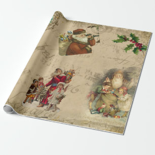 Vintage Rustic Victorian Christmas Collage  Wrapping Paper