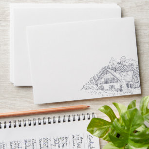 Vintage Rustic Vineyard Illustration Wedding Envelope