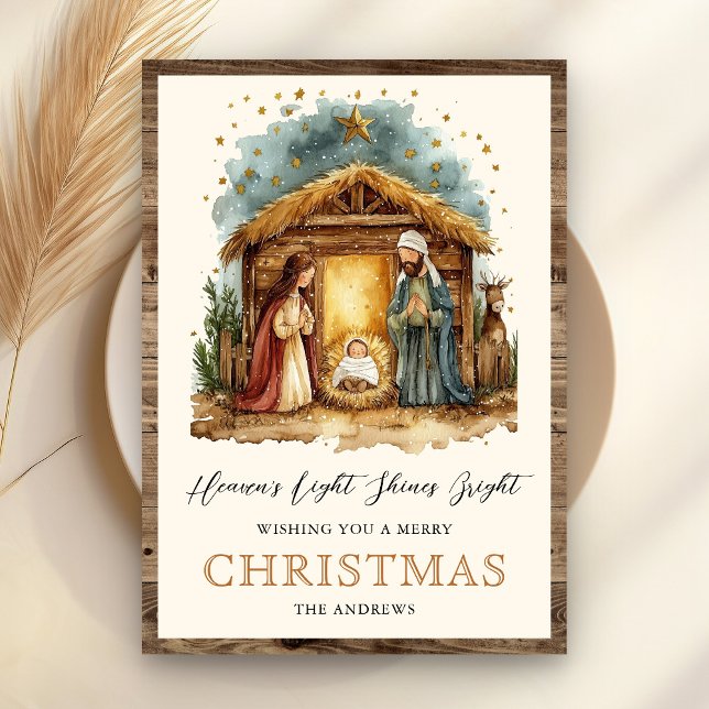 Vintage Rustic Watercolor Nativity Scene Christmas Holiday Card (Creator Uploaded)