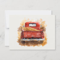 Vintage Rustic Watercolor Red Farm Truck with Hay