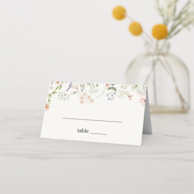 Vintage Rustic Wildflower Wedding Folded  Place Card (Front)