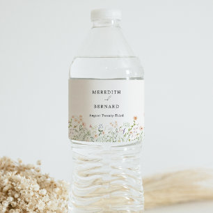 Vintage Rustic Wildflower Wedding Water Bottle Label
