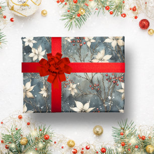Vintage Rustic winter white botanical Christmas   Wrapping Paper