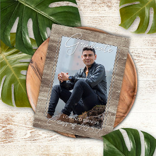 Vintage Rustic Woodgrain Graduation Announcement Postcard