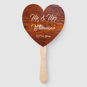 Vintage Rustic Woodgrain Photo Wedding Mr. & Mrs. Hand Fan