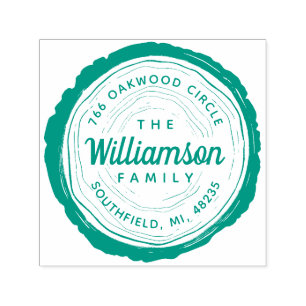 Vintage Rustic Woodgrain Tree Slice Family Address Self-inking Stamp