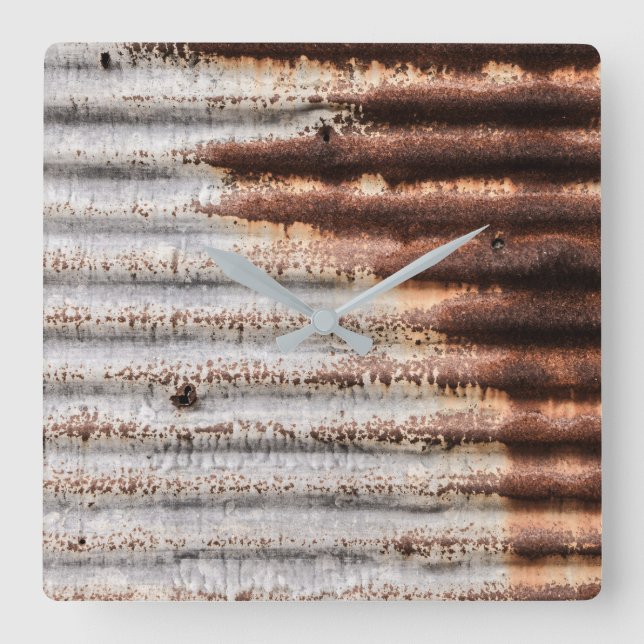 Vintage Rusty Metal Square Wall Clock (Front)