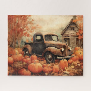 Vintage Rusty Pickup and Pumpkins Autumn 16x20 Jigsaw Puzzle