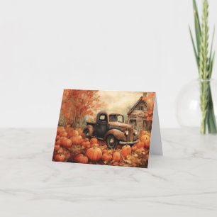 Vintage Rusty Pickup and Pumpkins Autumn Blank Note Card