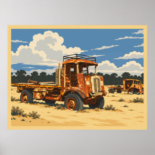 Vintage Rusty Truck Sturt Stony Desert Poster