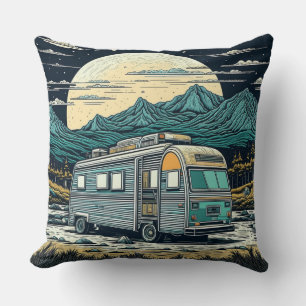 Vintage RV in the Mountains with Full Moon Cushion