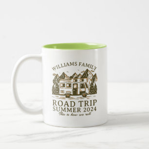 Vintage RV Mountain Family Camping Road Trip Two-Tone Coffee Mug