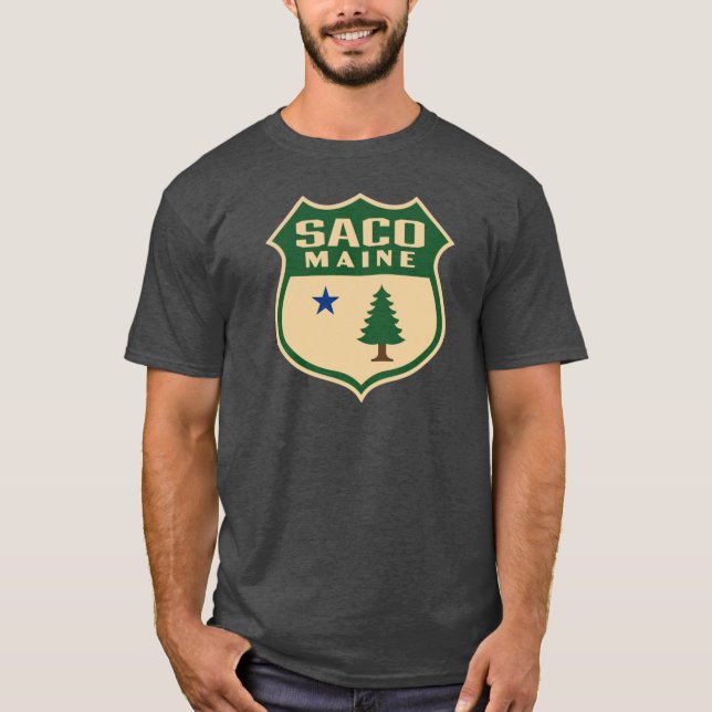 Vintage Saco Maine Pine Tree Shield T-Shirt (Front)