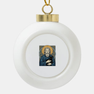 Vintage Sacred Cat Portrait Vector Shirt Design_1 Ceramic Ball Christmas Ornament
