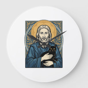 Vintage Sacred Cat Portrait Vector Shirt Design_1 Large Clock
