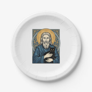 Vintage Sacred Cat Portrait Vector Shirt Design_1 Paper Plate
