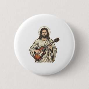Vintage Sacred Guitarist Engraving Shirt Design_1 6 Cm Round Badge