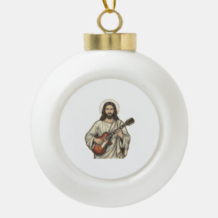 Vintage Sacred Guitarist Engraving Shirt Design_1 Ceramic Ball Christmas Ornament