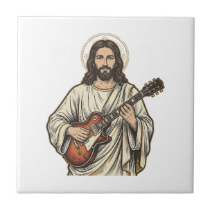 Vintage Sacred Guitarist Engraving Shirt Design_1 Ceramic Tile