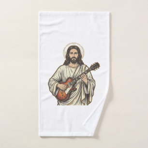 Vintage Sacred Guitarist Engraving Shirt Design_1 Hand Towel
