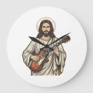 Vintage Sacred Guitarist Engraving Shirt Design_1 Large Clock