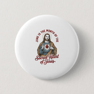 Vintage Sacred Heart of Jesus June Religious Shirt 6 Cm Round Badge