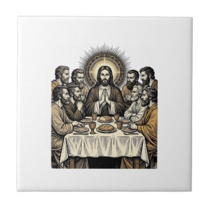 Vintage Sacred Supper Engraving Religious Art Shir Ceramic Tile