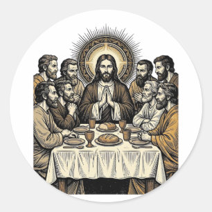 Vintage Sacred Supper Engraving Religious Art Shir Classic Round Sticker