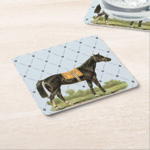 Vintage Saddle Horse Illustration Square Paper Coaster