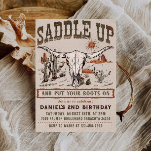 Vintage Saddle Up Western Cowboy Birthday Party Invitation