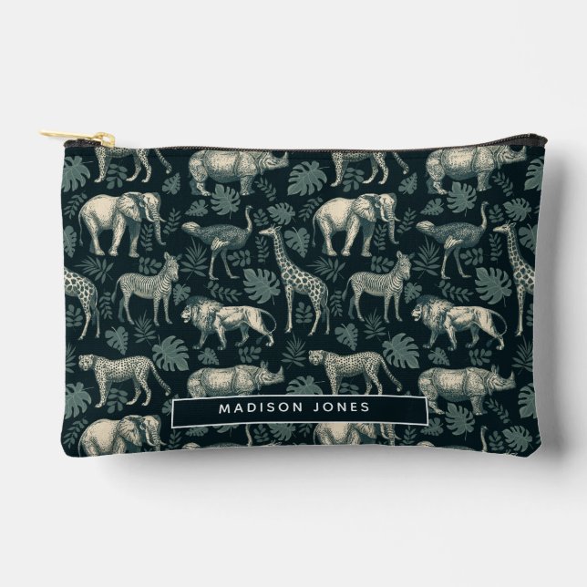 Vintage Safari African Animals Accessory Pouch (Front)